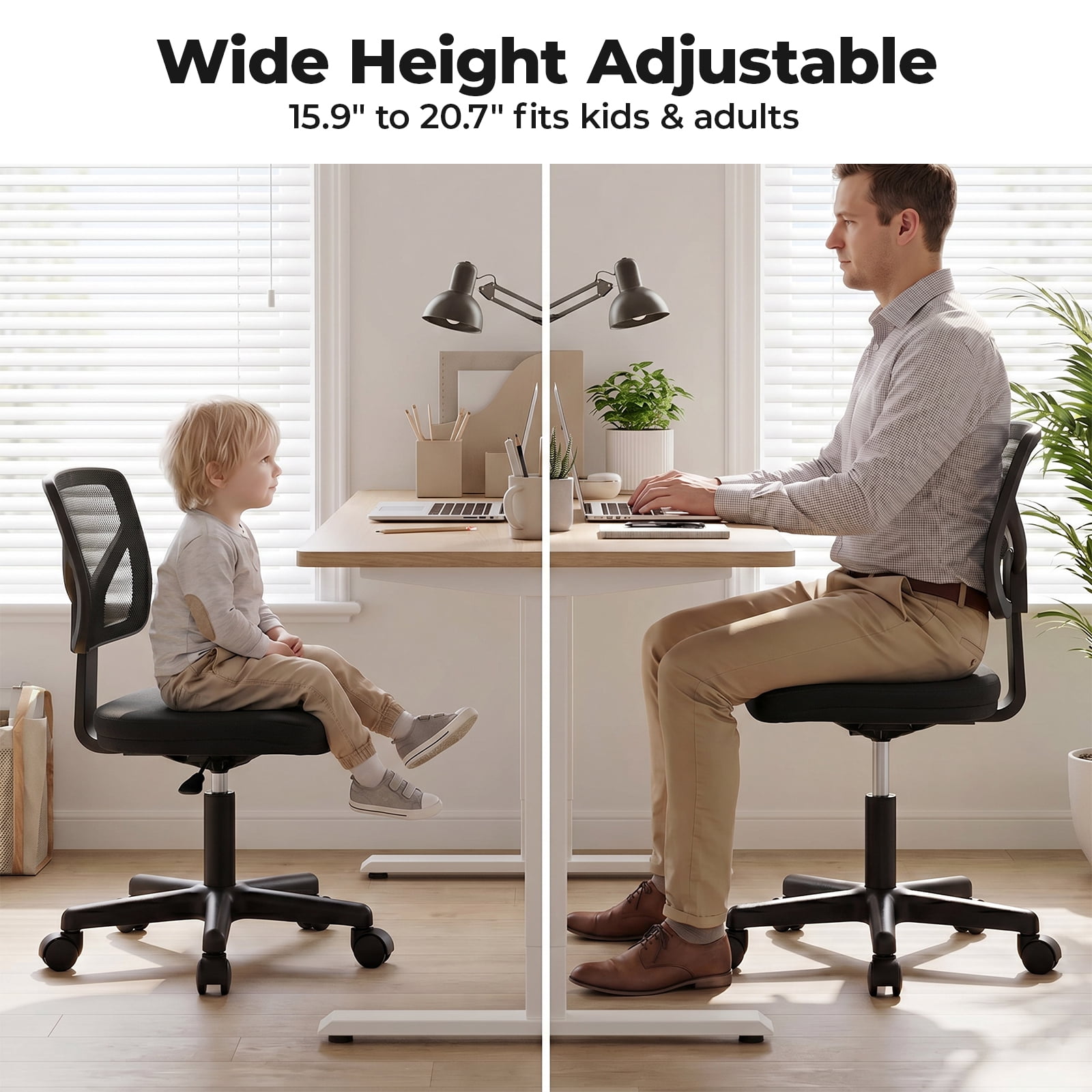 Alvantor Low-Back Mesh Office Chair with Lumbar Support, Armless Swivel Rolling Chair