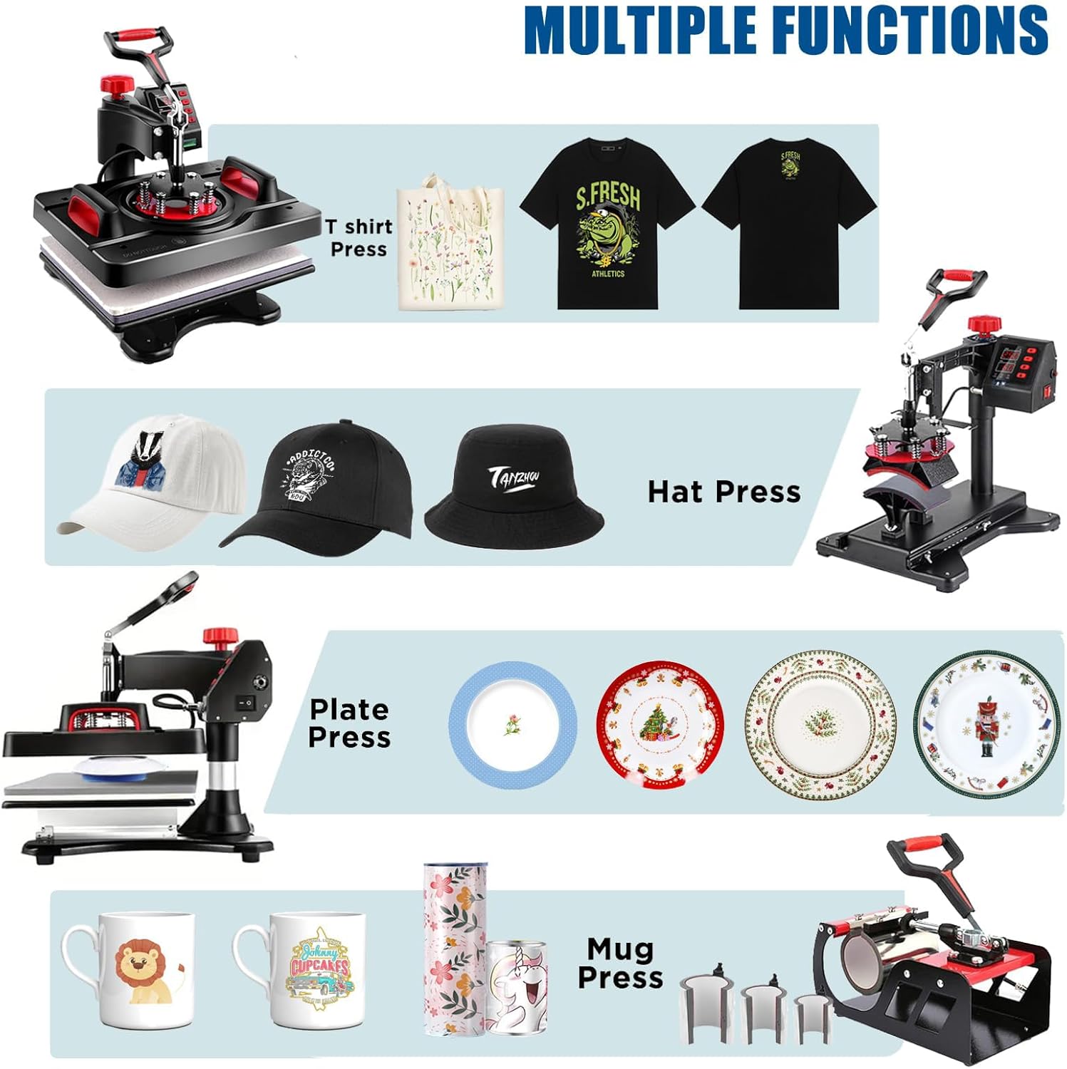 Adnoom 8 in 1 Heat Press Machine 15"x12" with LCD Control Panel, Full 360°Swing Away Heat Press Machine with Multi-Spring Pressure Knob, Sublimation Vinyl Digital Heat Press for Tshirt,Cap,Mug