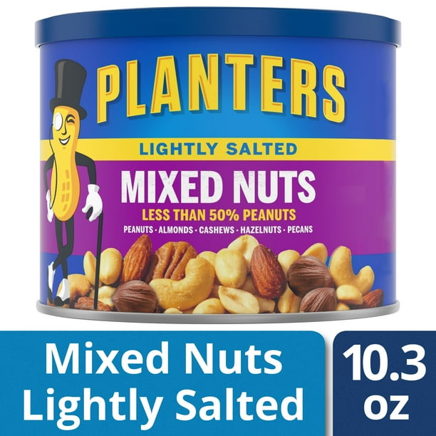 Planters Lightly Salted Deluxe Mixed Nuts, 10.3 oz Canister - Walmart.com - Walmart.com