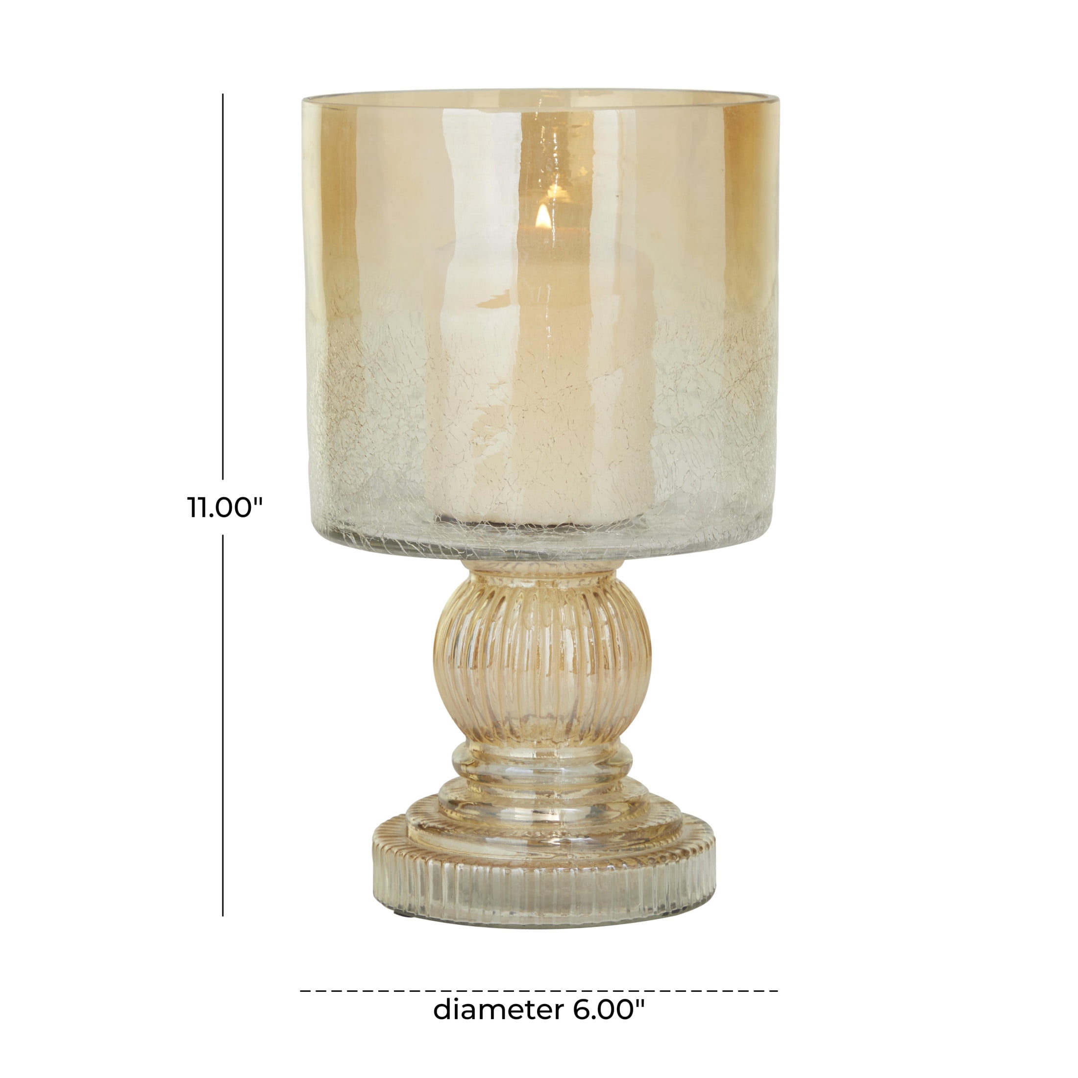 DecMode Gold Glass Handmade Turned Style Pillar Hurricane Lamp with Faux Mercury Glass Finish