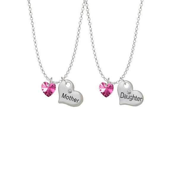 Delight Jewelry Hot Pink Crystal Heart Mother & Daughter Heart Necklaces (Set of 2), 19" 2"