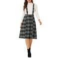thumbnail image 1 of Falda de tirantes de tartán a cuadros para mujer Inspire Chic, vintage, de cintura alta, estilo A-line, midi, vestido overall, XS, negro, 1 of 6