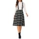 thumbnail image 1 of Falda de tirantes de tartán para mujer Inspire Chic, vintage, de cintura alta, estilo A-line, midi, vestido overall, negro, 1 of 6
