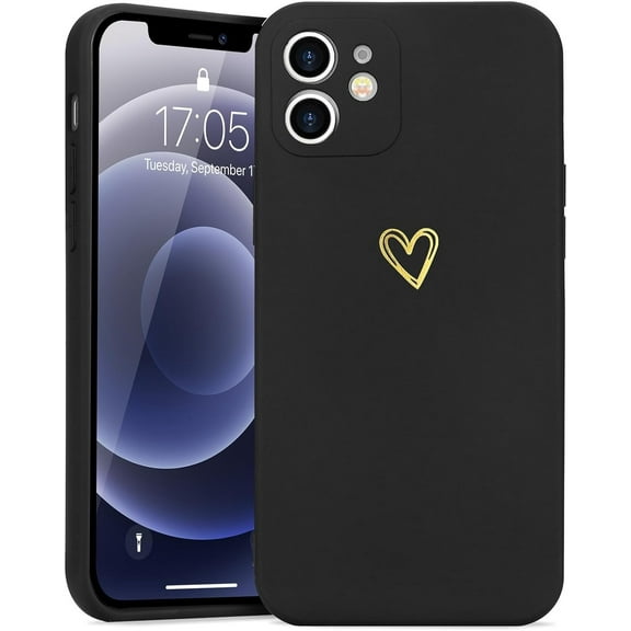 for iPhone 12 Case Cute Slim Shockproof Phone Case with Wireless Charging Support and Protection, Black