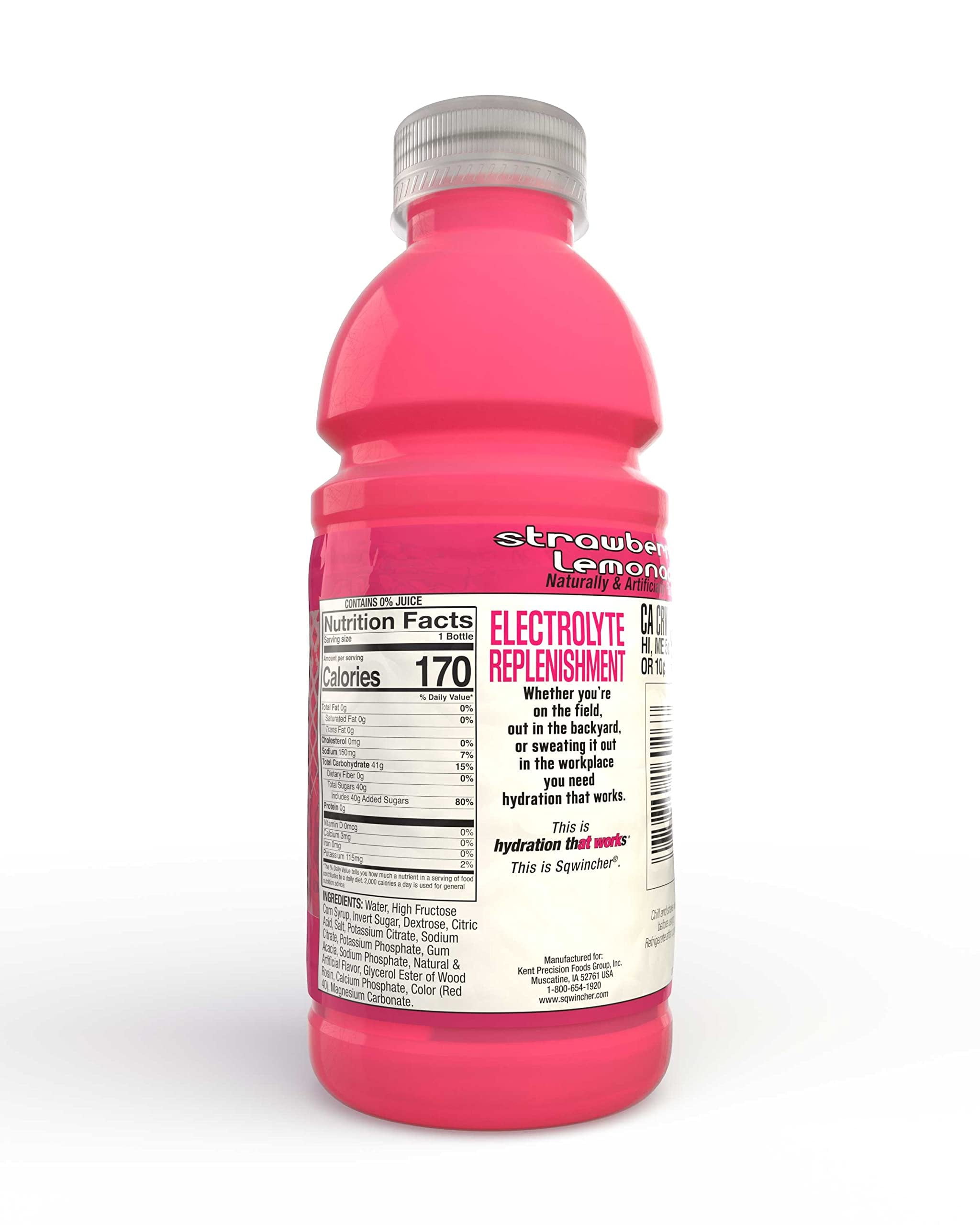 Sqwincher 20 oz Wide Mouth Ready to Drink Electrolyte Replacement Bottle, Strawberry Lemonade 030536-SL Case of 24