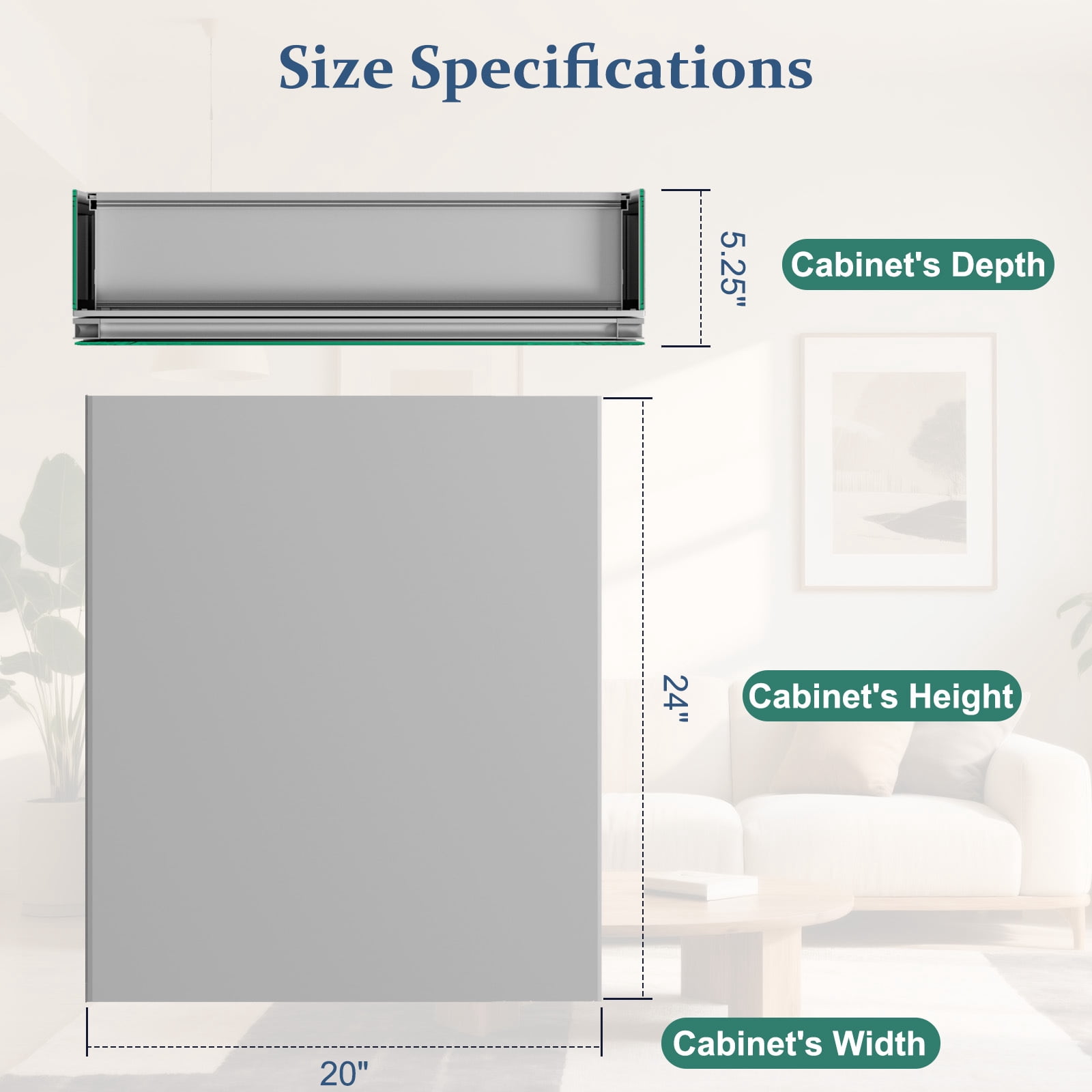 BEAUTYPEAK 20" x 24" Bathroom Medicine Cabinet with Mirror, Recessed or Wall Mounted Storage Organizer