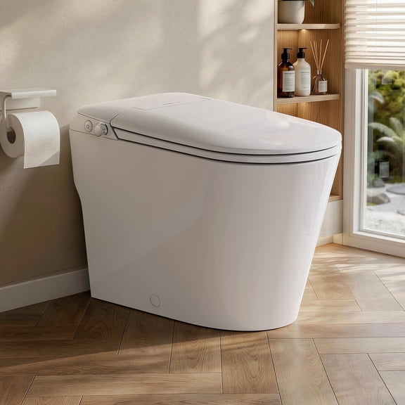 BCANHOME 17.5" Elongated Non-Electric Bidet Toilet, ADA One Piece Toilet with MAP 1000g Powerful Flush Smart Toilet with Lady/Rear Wash, Foot-kick Flush, Power Free