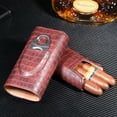 thumbnail image 3 of Leather Travel Cigar Case 3 Cigar Holsters Portable Cedar Cigar Humidors (army green), 3 of 6