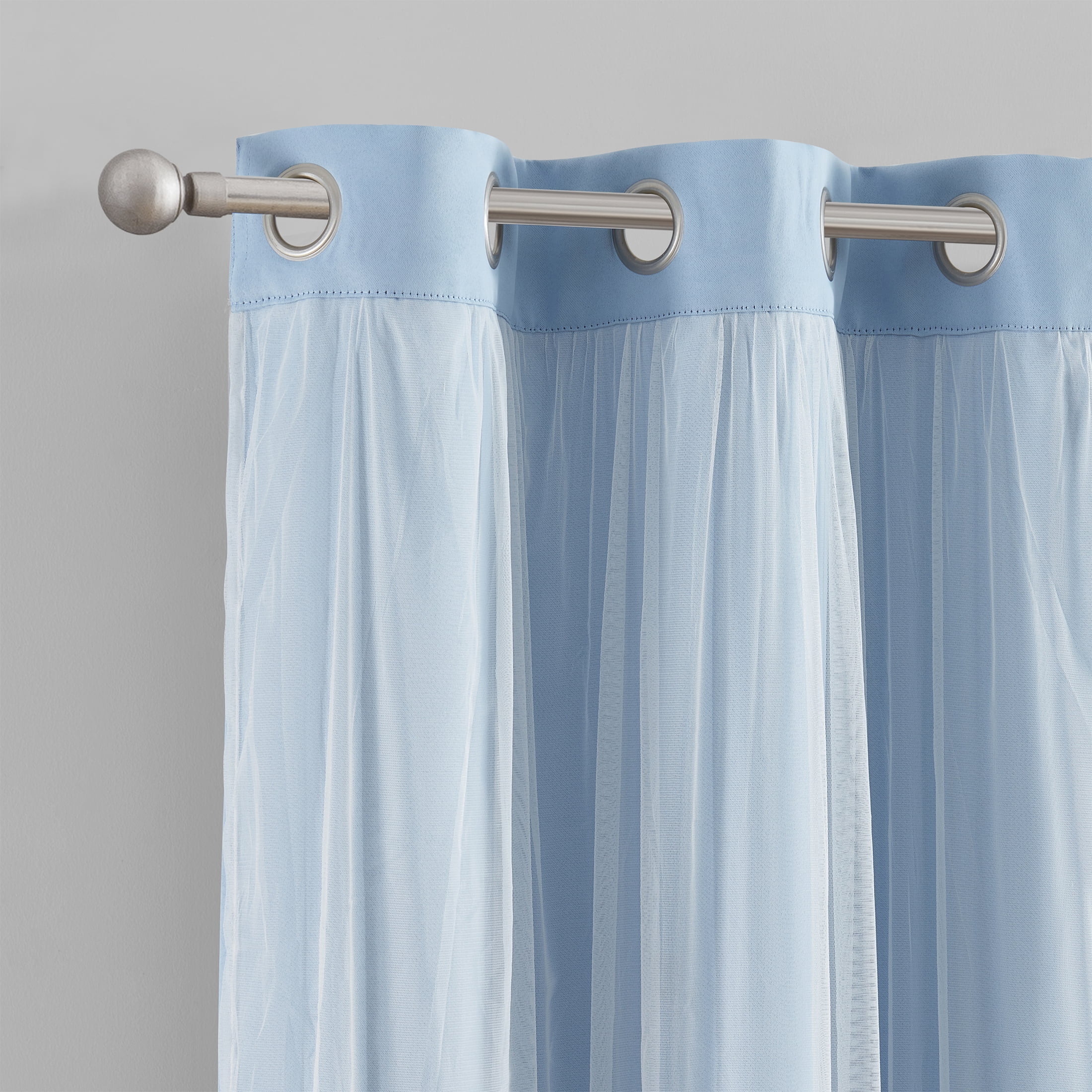 Your Zone Blackout Curtain Panel with Sheer Overlay, 1 Panel, Blue, 37" W x 95" L
