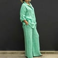 thumbnail image 2 of GDREDA Womens Cotton Linen Set 2 Piece Outfits Summer Button Down Shirt Wide Leg Pants Matching Sets Mint Green,M, 2 of 7