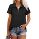 thumbnail image 1 of Camiseta de manga corta para mujer con textura acanalada y media cremallera con cuello vuelto camisa de verano de Color puro negro XXL, 1 of 2