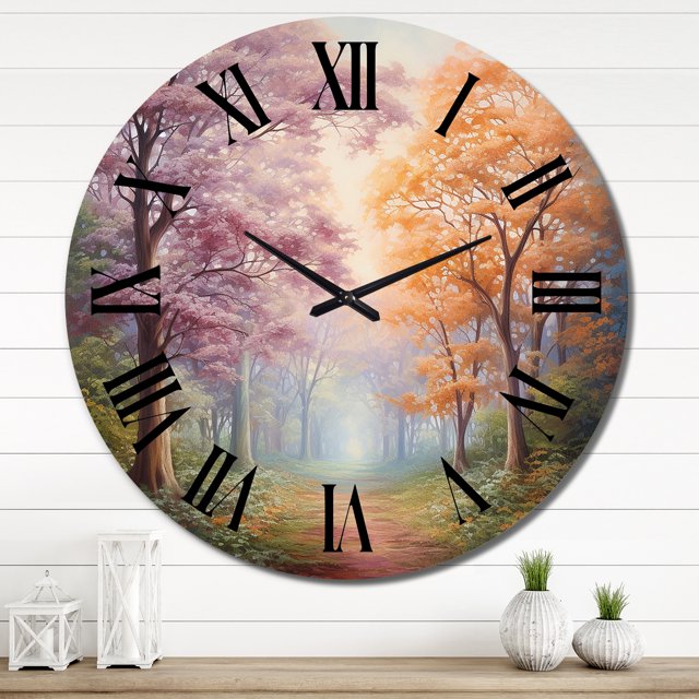 Designart "Arbres Roses Aiment l'Expression de la Rivière II" Paysages Surdimensionnés Horloge Murale