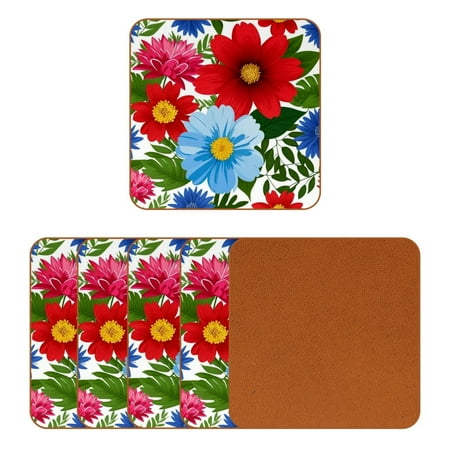 

YZUOUZY Coasters Table Decor Set of 6 Square Coasters for Coffee Table Big Flowers Palm Leaves