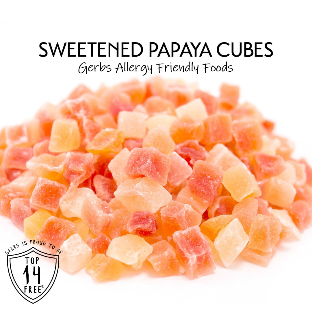 GERBS Dried Papaya Cubes 2 lb | Freshly Dehydrated Resealable Bulk Bag | Top Food Allergy Free | Sulfur Dioxide Free Diced Pieces | Gluten & Peanut Free