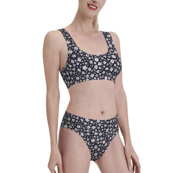 Picia Daisies Flowers Women's High Waisted Bikini Scoop Neck Swimsuit Two Pieces Bathing Suit-