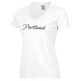 thumbnail image 2 of Women's  White Portland Pilots Script Logo Comfort Wash V-Neck T-Shirt, 2 of 3
