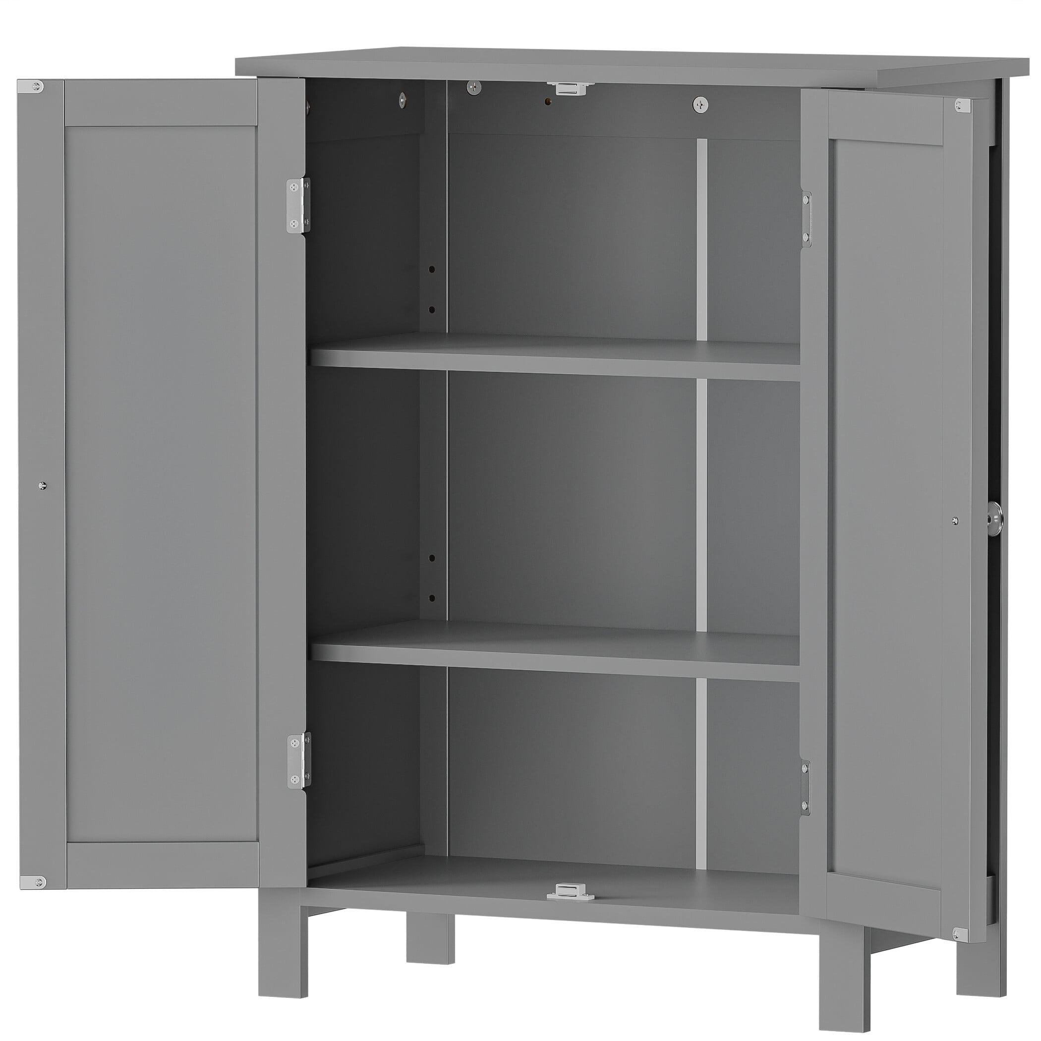 ZENY Wooden 2 Door Bathroom Cabinet Storage with 3 Shelves Free Standing 31.5" H, Gray