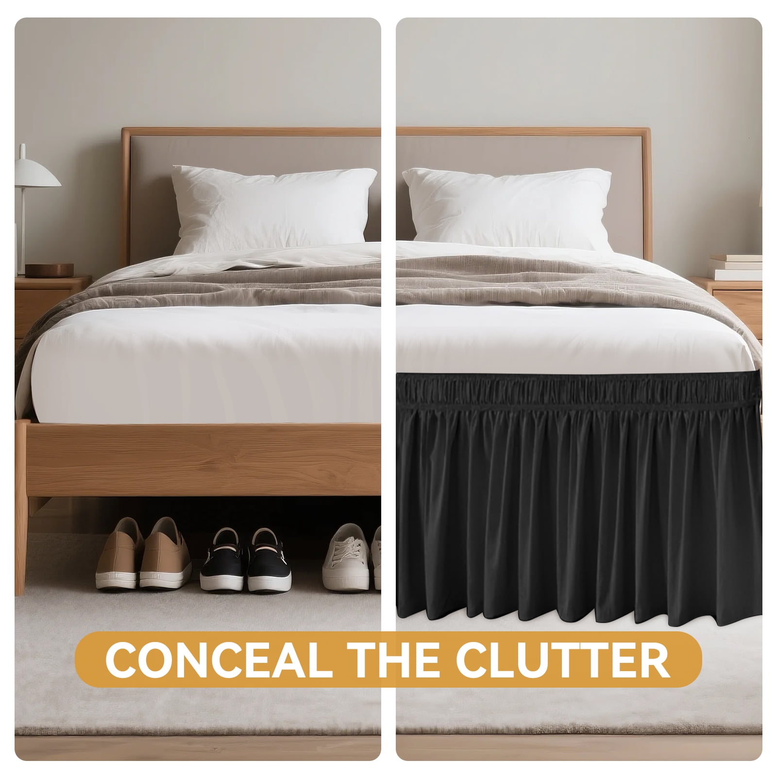 AzulHome King Bed Skirt 18 Inch Drop, 90GSM Black Dust Ruffle with Dual Elastic Bands, Adjustable Fit Cal King, Easy Care