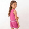 thumbnail image 5 of Cethrio Girls Summer Outfit Sets 2 Piece, Short Sleeve School Casual Tops and Shorts Set Hot Pink Size 14-16, 5 of 8