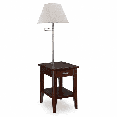 Leick Home Laurent Solid Wood Side Table with Swing Arm Lamp and Drawer, Chocolate Cherry