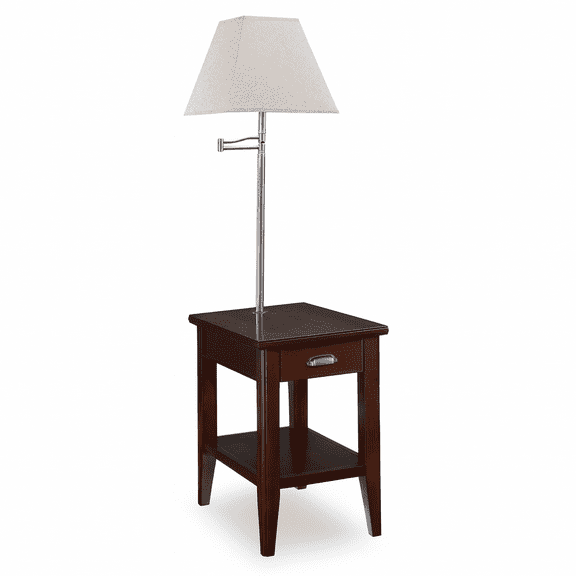 Leick Home Laurent Solid Wood Side Table with Swing Arm Lamp and Drawer, Chocolate Cherry