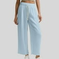 thumbnail image 2 of TrendOFT Lightweight Wide Leg Cropped Pants for Women High Waisted Loose Casual Travel Work Sweatpants Fall Sweat Lounge Pants Blue M, 2 of 4