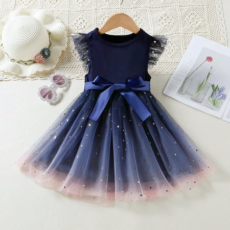

FZM Christmas Kids Toddler Children Baby Girls Bowknot Ruffle Short Sleeve Tulle Birthday Dresses Patchwork Party Dress Princess Dress Outfits Clothes
