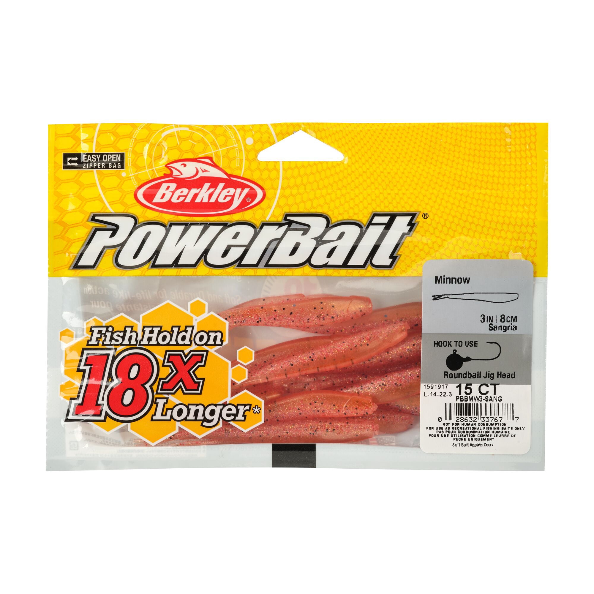 Berkley PowerBait® Minnow, 4 in, Pre-Rigged Baits, Sangria (10-count)