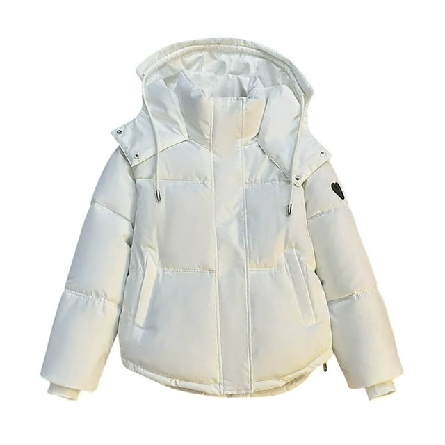 Lovzfmll Manteau d'Hiver pour Femme, Décontracté Ample à Capuche à Revers Col Rond Épais Court Blanc, m