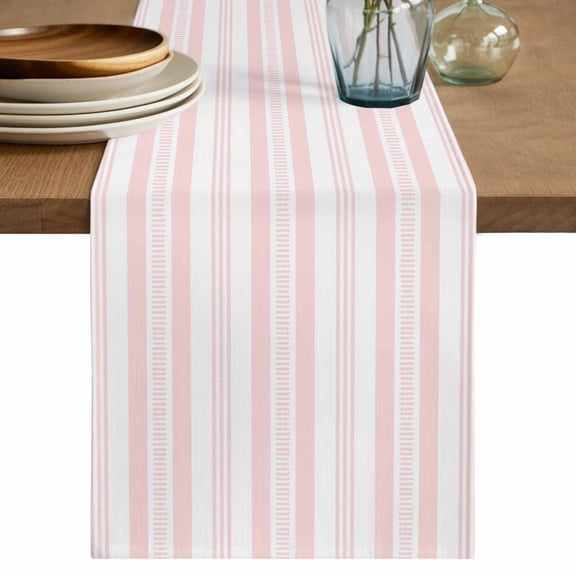 Pink Striped Table Runner 90 Inches, Modern Farmhouse Geometric Thine Stripes Bed Runner Dresser Scarves Tabletop for Indoor Outdoor Parties/Ceremony/Banquet, 13" x 90"