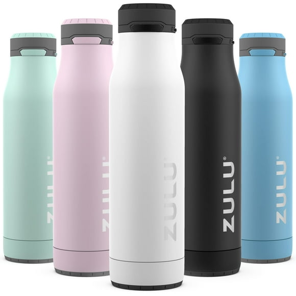 ZULU Ace Vacuum Insulated Stainless Steel Water Bottle with Removable Base - Leak Proof Lid - Antimicrobial Spout, 24 oz, White