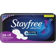 Stayfree Ultra Thin Pads with Wings, Unscented, Overnight, 28 Ct