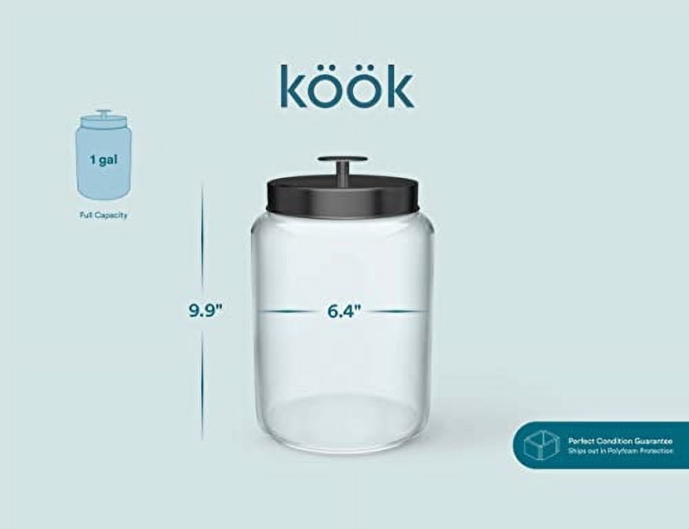 Kook Glass Kitchen Canister Set, Food Storage Containers, Bathroom Jars, Airtight Lids, 3.7 Liters, Set of 2 (Black)