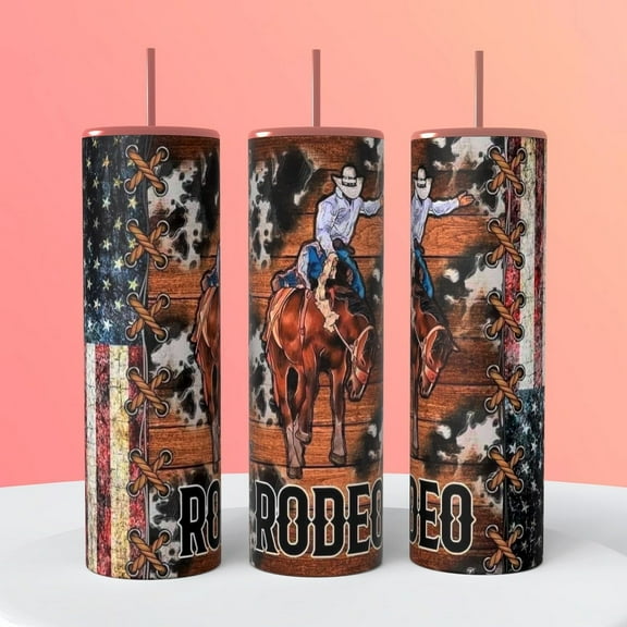 Rodeo Rider Cowboy Western 20 ounce insulated drink tumbler coffee cup hot cold beverages