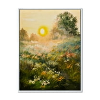 Designart 'The Blossoming Field With Sunrise' Farmhouse Framed Canvas Wall Art Print