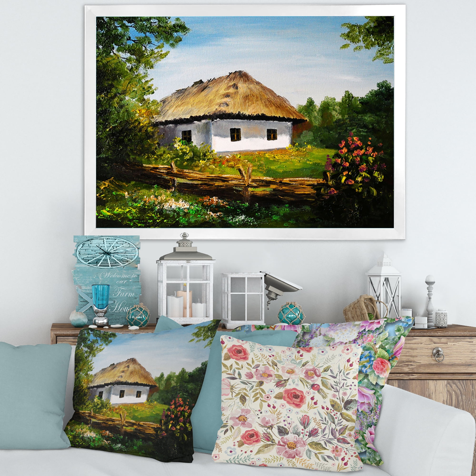 Designart 'Traditional Cottage At Sunrise In Summer' Traditional Framed Art Print