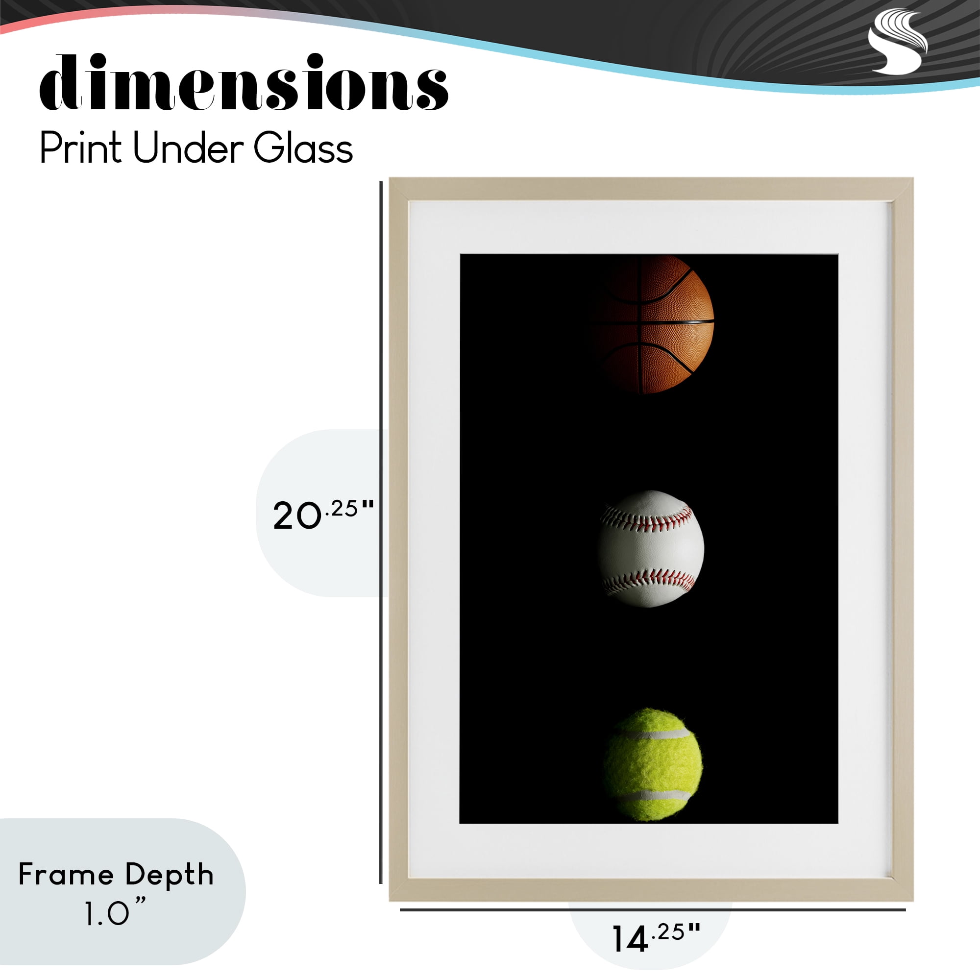 Stupell Industries Sports Balls Spotlight Birch Framed Print Under Glass, design by Jesse Keith