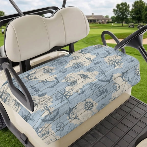Golf Cart Seat Covers for 2 Seater,Nautical Blue Microfiber Cart Seat Towel Blanket,Sailing Anchor Compass Lighthouse Fish Absorbent Breathable Non Slip Bench Seats Protector for Golf Course 51"x31"