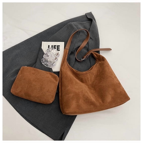 SPEKSEE Women Suede Shoulder Bag Stylish Crossbody Bag Large Capacity Chic Hobo Bag Solid Color Casual Tote Purse Adjustable Strap