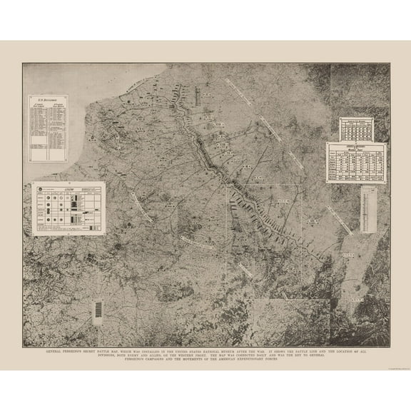 Historic War Map - Pershings Western Front World War II - Reynold 1921 - 28.62 x 23 - Vintage Wall Art