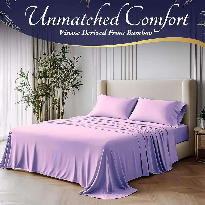 4-Piece Bamboo Bed Sheet Set - Cooling, Extra Deep Pocket, Breathable  -  Dark Grey (Full)
