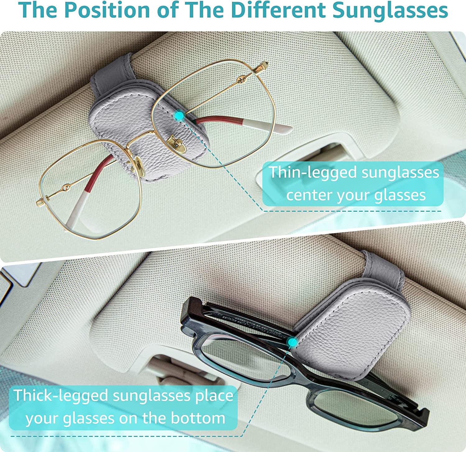  SAMGCHI 2 Packs Sunglass Holder for Car Sun Visor, Magnetic  Eyeglass Hanger Clip for Car Visor, Leather Car Glasses Mount, Car Interior  Visor Accessories (Beige-2Pcs) : Automotive