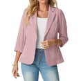 thumbnail image 2 of JWD Women's Slim Fit 3/4 Sleeve Notched Lapel Blazer - One Button Business Office Jacket with Pockets Pink 12, 2 of 6