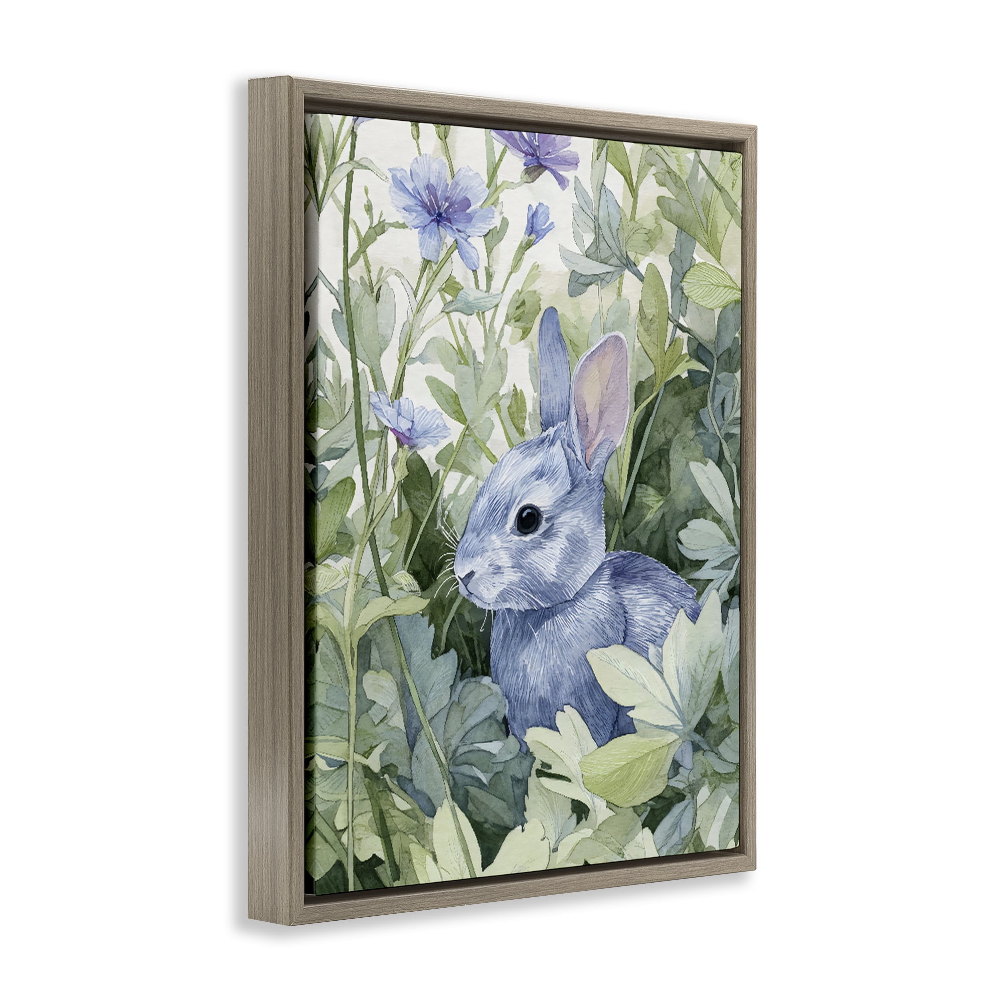 Stupell Industries Blue Bunny Among Leaves Brown Framed Floater Canvas Wall Art, design by Franklyn Gregory