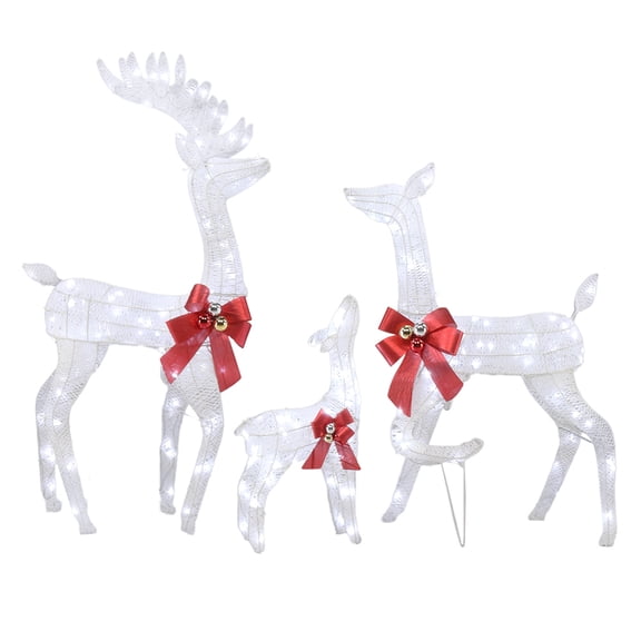 UBesGoo Christmas Outdoor Decor Christmas Reindeer Family Yard Decoration Set 3Pcs with LED Light - White