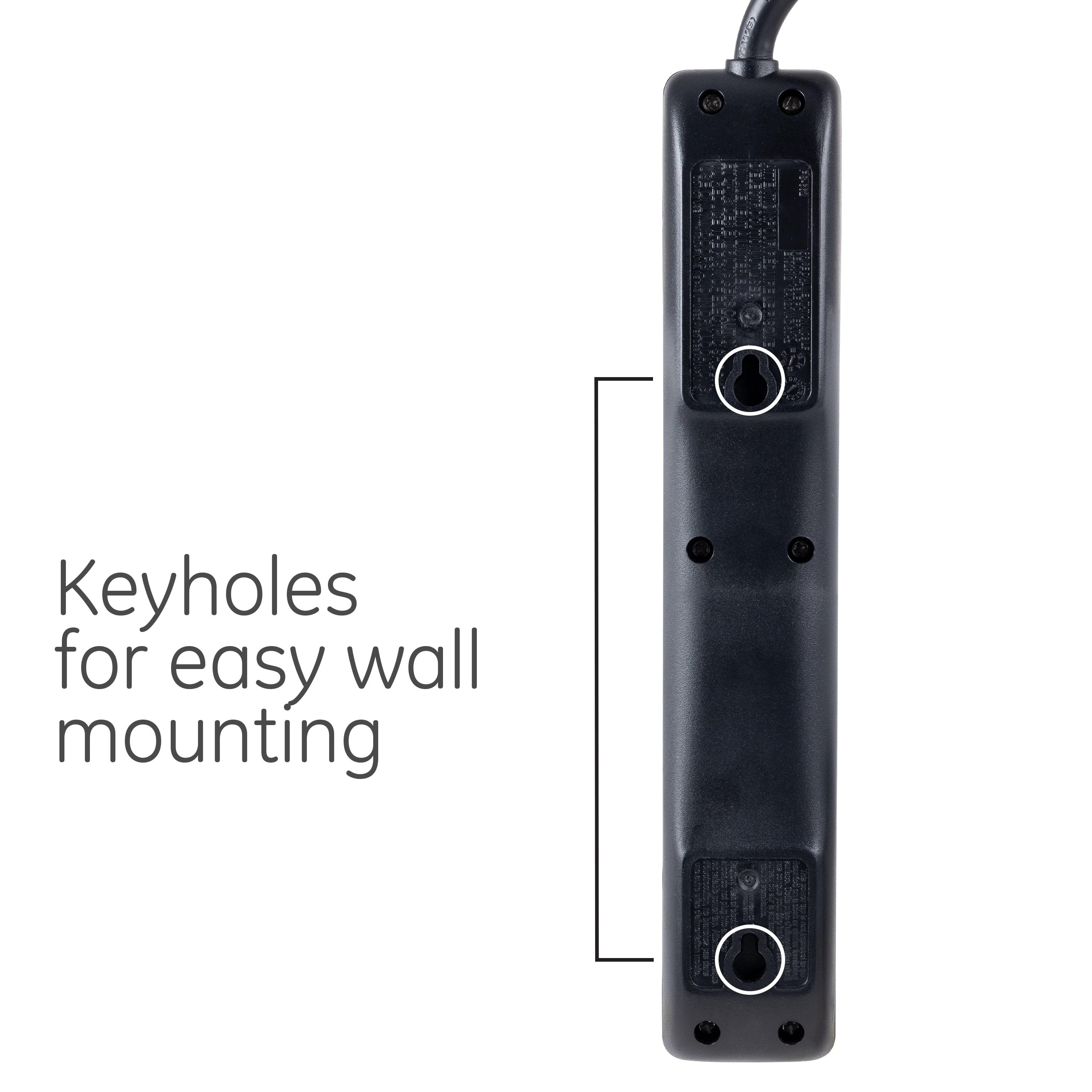 GENERAL ELECTRIC 12-ft 6-Outlet Power Strip with Surge Protection, Grounded Plug, Black, 45192