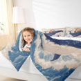 thumbnail image 3 of Castle Fairy Retro Cat Riding Whale 7-Piece Twin Bedding,Wave Mountain Kitten Art Bedding Comforter Set,Sky Cream,Reversible, 3 of 7