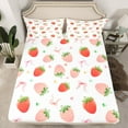 thumbnail image 2 of jejeloiu Cute Strawberry Twin Sheet Sets,Kawaii Bowtie Ribbon Twin Fitted Sheet,Pink Loves Pattern Flat Sheet For Girls,Ultra Soft Home Decor,3-Piece, 2 of 7