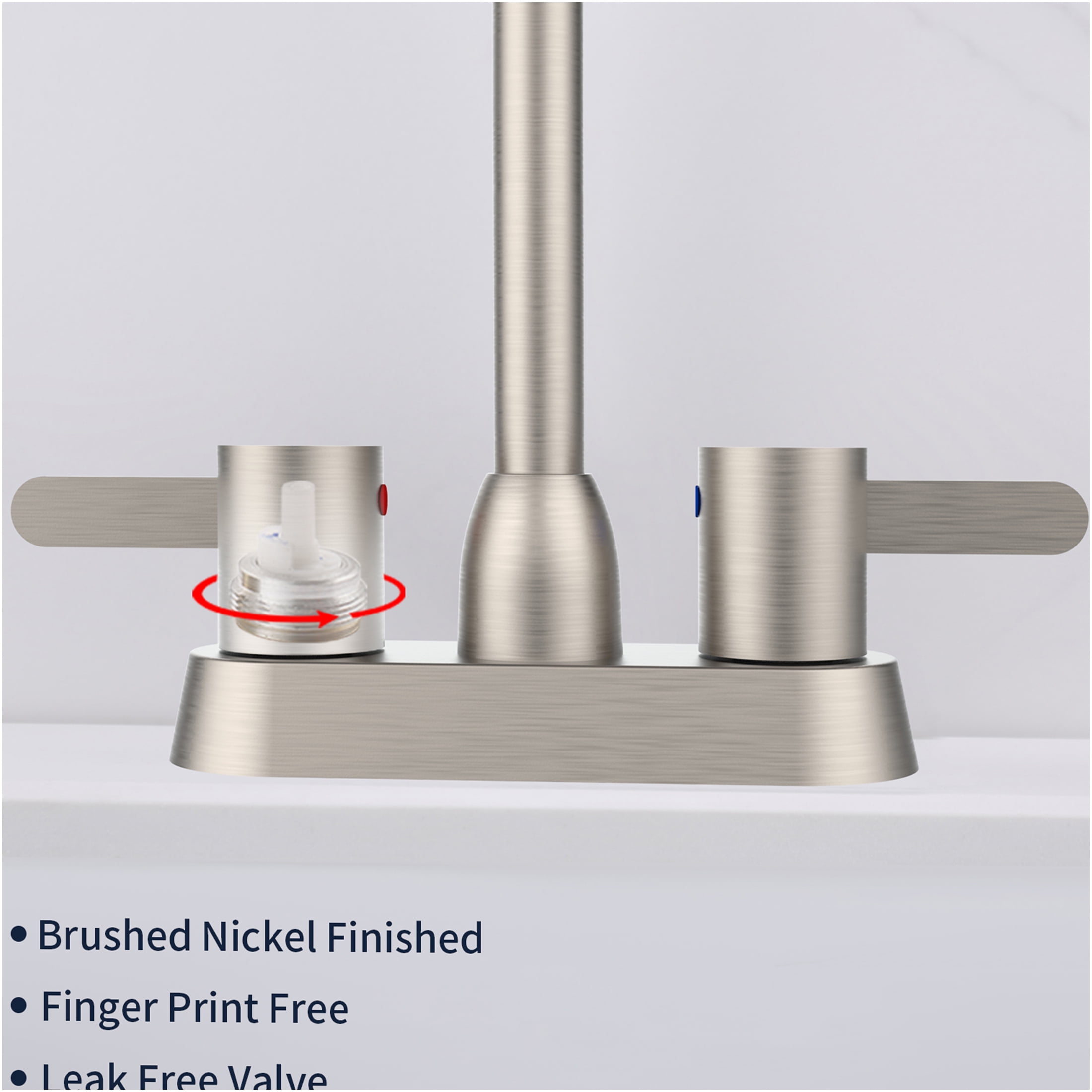 JERFIT Brushed Nickel Centerset Bathroom Sink Faucet, 2 Handle 3-Hole Deck Mount RV Lavatory Faucet, Easy Install Solid Brass Construction