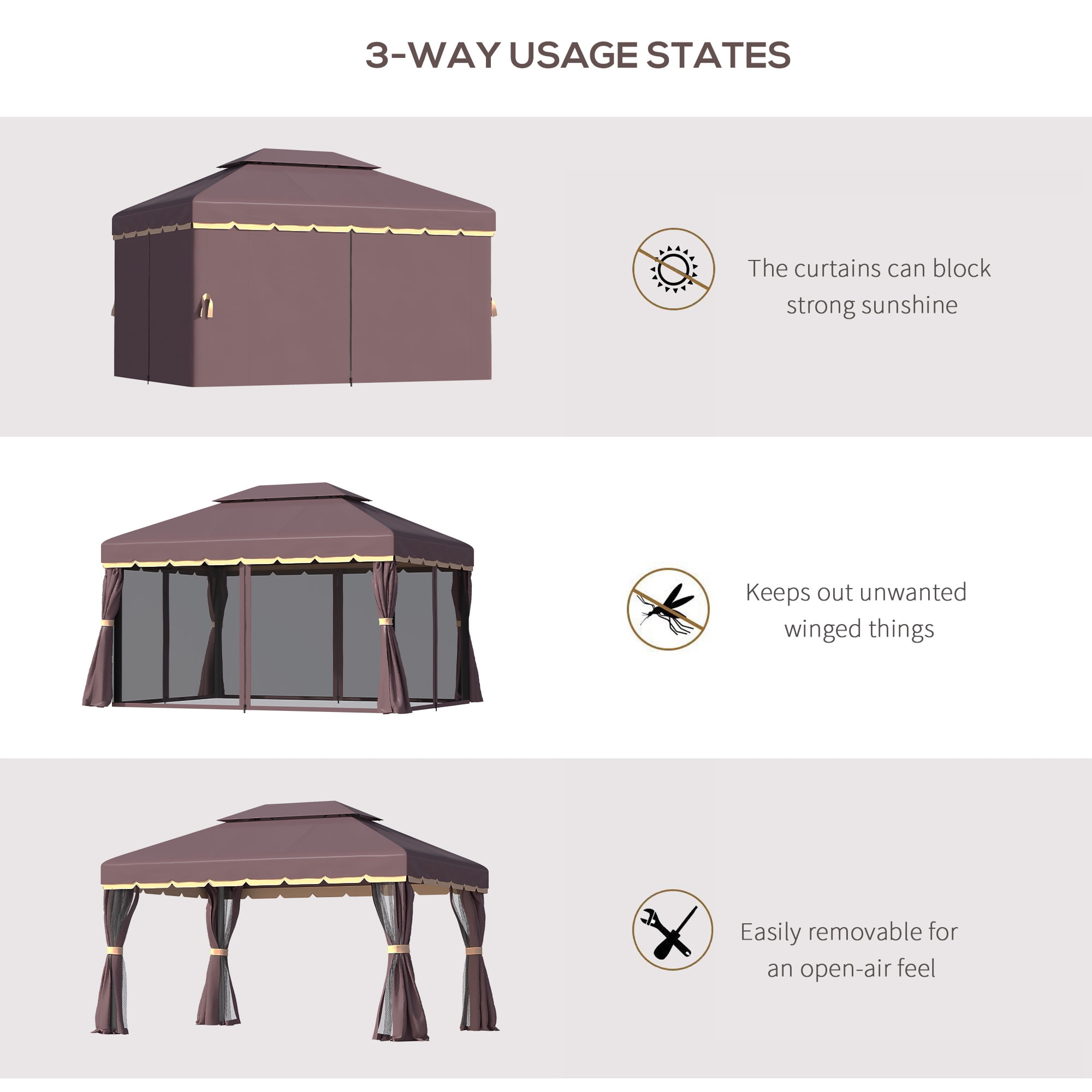 Outsunny 9.2 ft x 12.8 ft Patio Gazebo, Aluminum Frame for Outdoor, Coffee